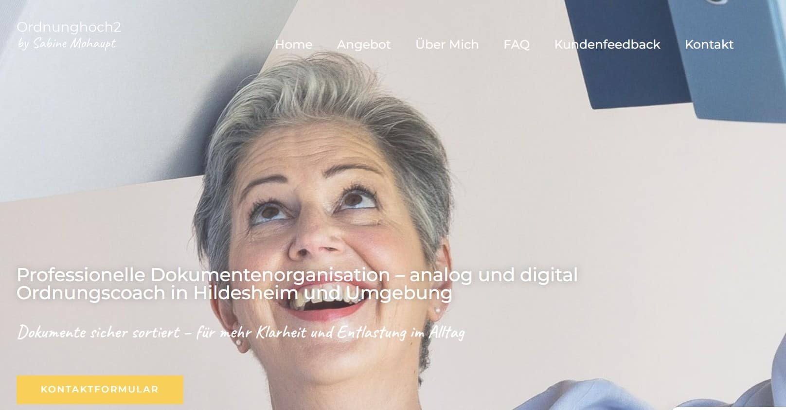 Bild zeigt Screenshot von der Startseite von Ordnungscoach Sabine Mohaupt